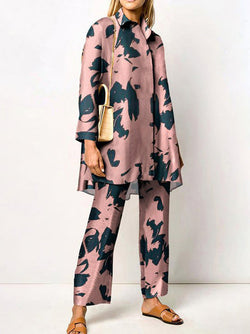 Women's Sets Printed Long Sleeve Shirt & Pants Two Piece Set