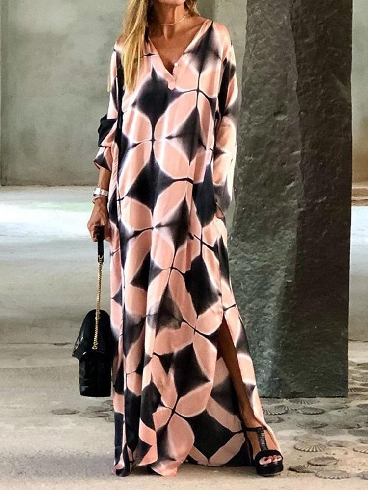 Casual Loose Retro Pattern Printed Elegant Maxi Dress