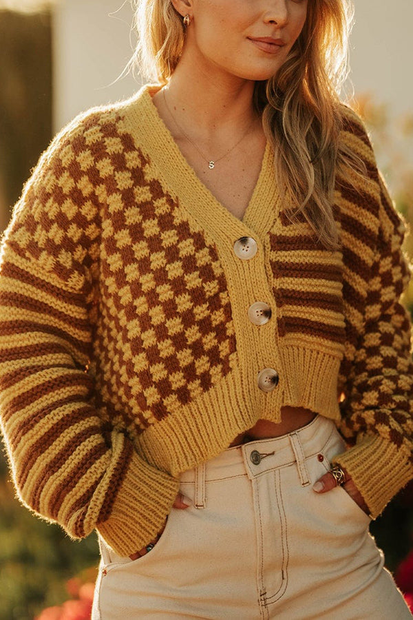 Another Life Stripe Check Mixed Cardigan