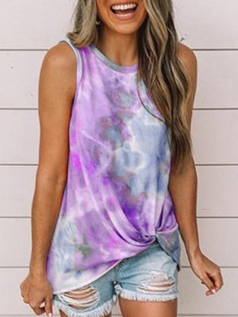 Tie Dye Print Hit Color Round Neck Top