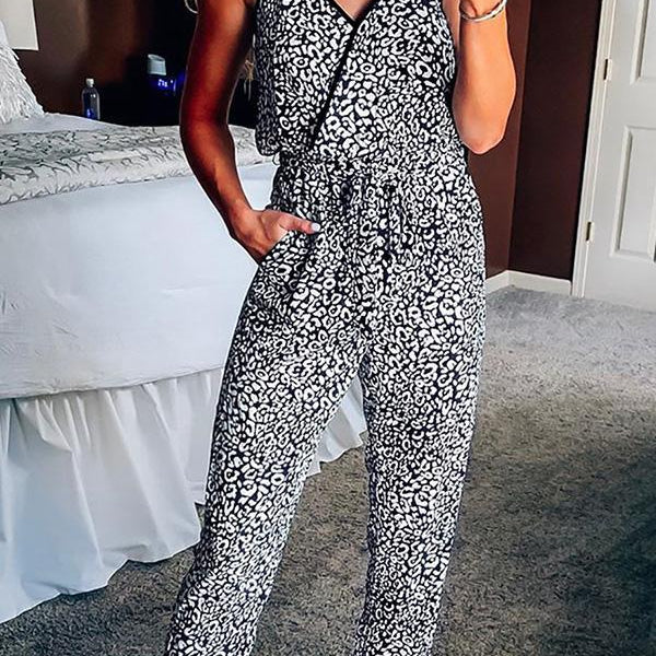 Florcoo Sexy Leopard-print Strapped jumpsuit Florcoo Sexy Leopard-print Strapped jumpsuit