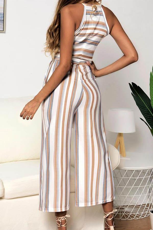 Colour Striped Printed Wide-Legged Jumpsuit
