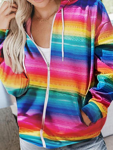 Rainbow Printed Casual Hooded Sweatshirt
