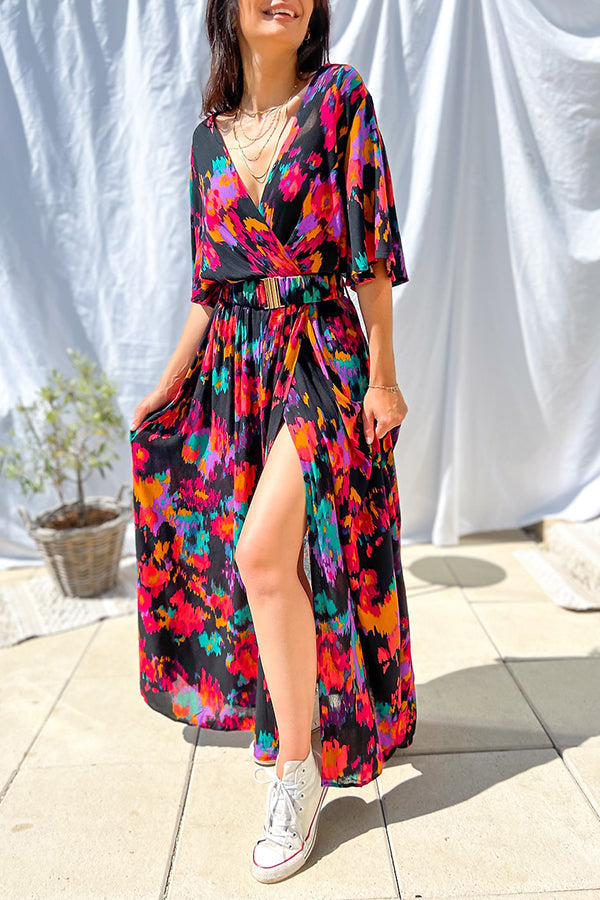 Capture Your Attention Printed Belt Maxi Dress