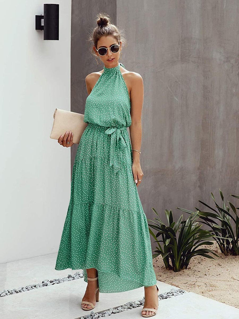 Halter neck clearance backless maxi dress