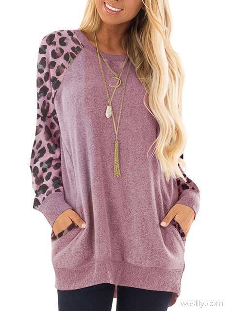 Leopard Print Raglan Sleeve Casual Sweatshirt