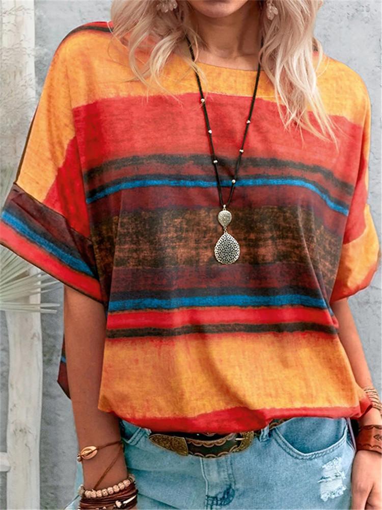 Gradients Stripe Contrast Loose T-shirt