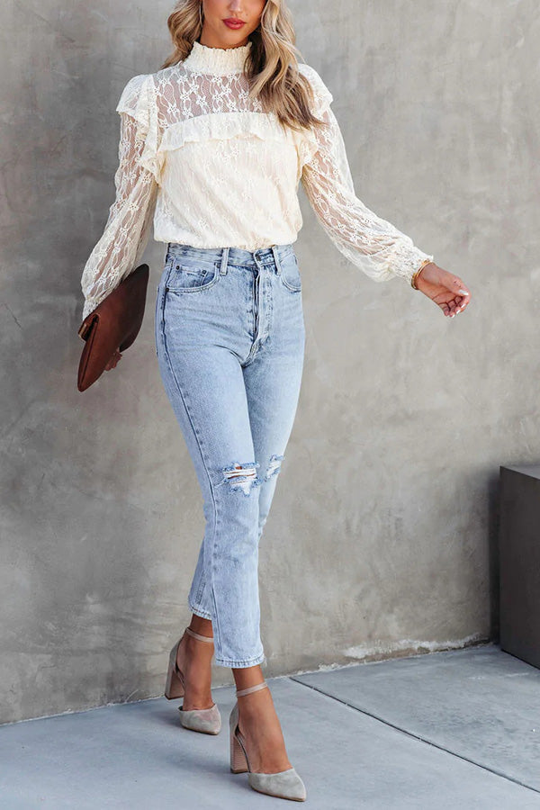 Novakiki Finding Romance Lace Ruffle Sleeve Blouse