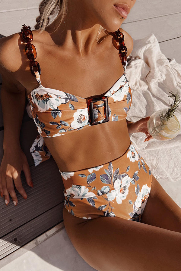 Seaside Darling Acrylic Floral Print Bikini Set
