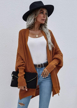 Waffle Knit Open Front Cardigan Sweater