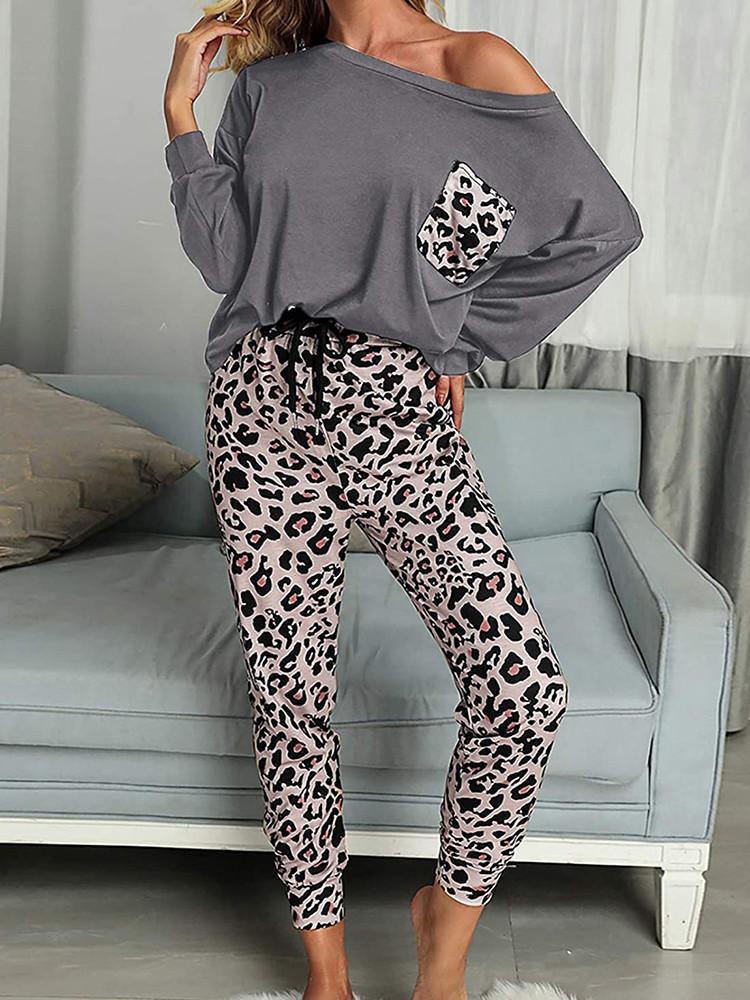 Leopard Print Long Sleeve Sleepwear Two-piece