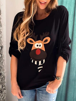 Christmas Cartoon Elk Long Sleeve T-shirt