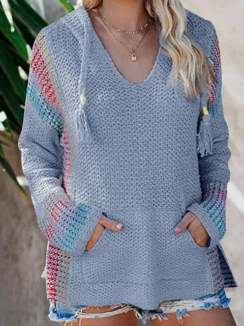 Boho Hooded Jumper Sweater With Pocket
