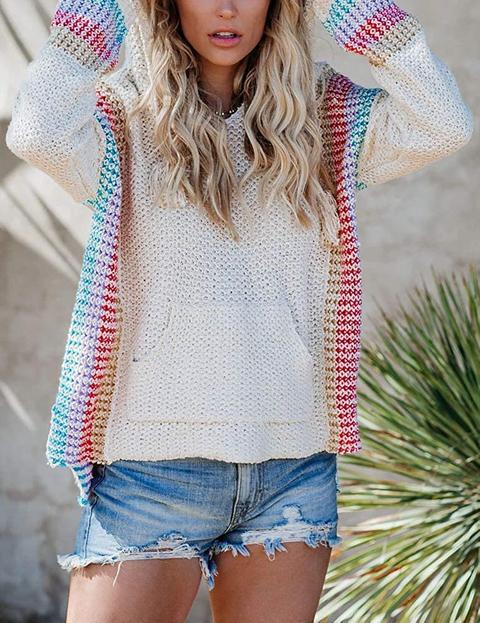 Boho Hooded Jumper Sweater With Pocket