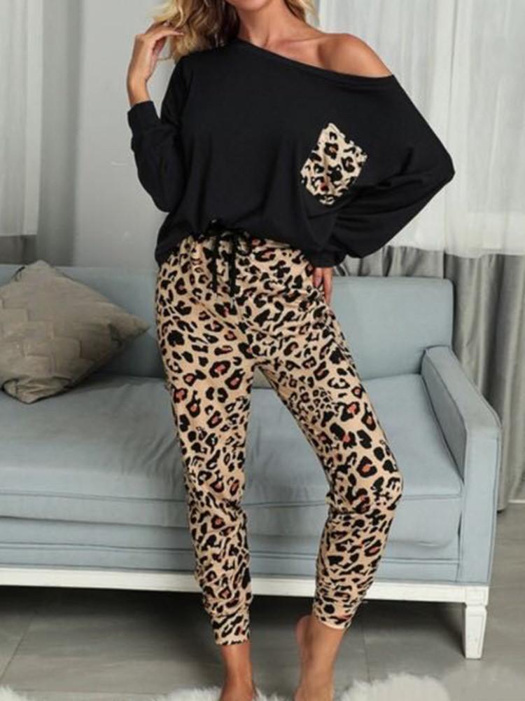 Leopard Print Long Sleeve Sleepwear Two-piece