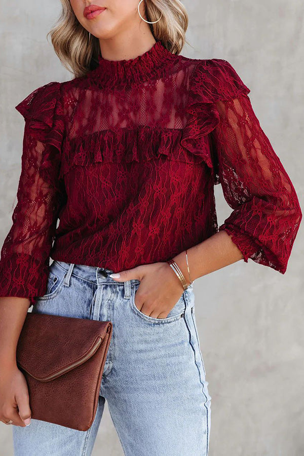 Novakiki Finding Romance Lace Ruffle Sleeve Blouse