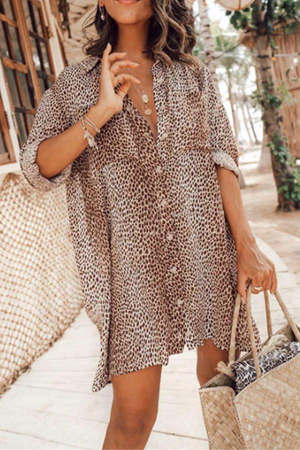 Wild Collared Button Front Printed Mini Dress
