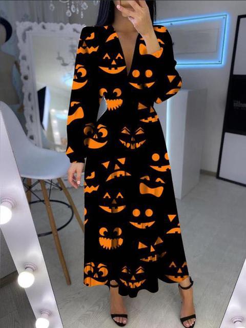 Halloween Casual V Neck Long Dress