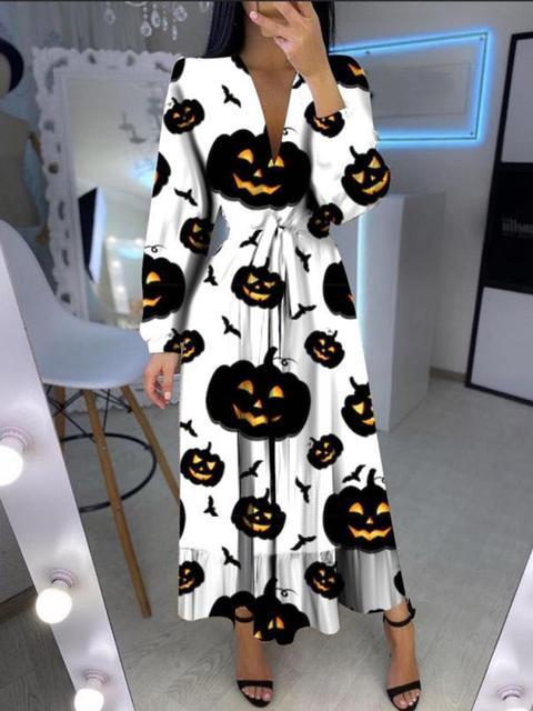 Halloween Casual V Neck Long Dress