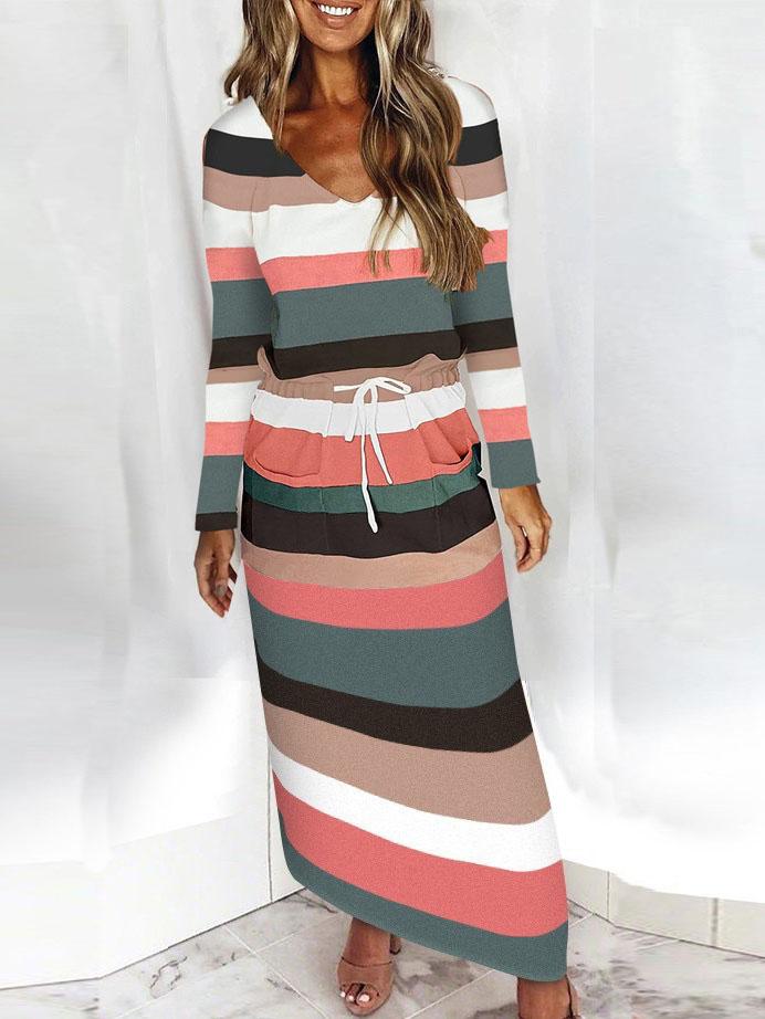 Casual Striped Contrast Long-sleeved Dress