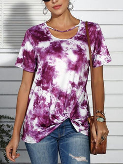 Casual Tie-Dye Print Twisted T-shirt