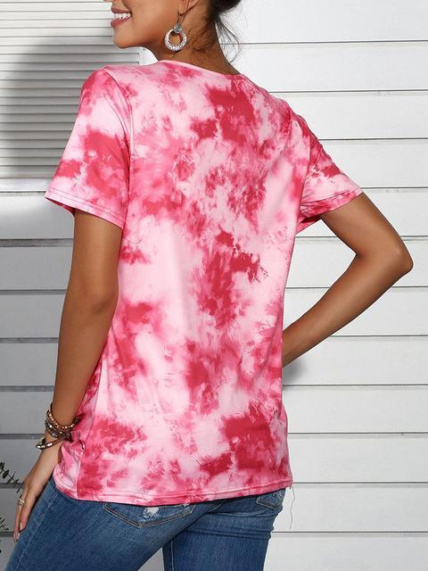 Casual Tie-Dye Print Twisted T-shirt