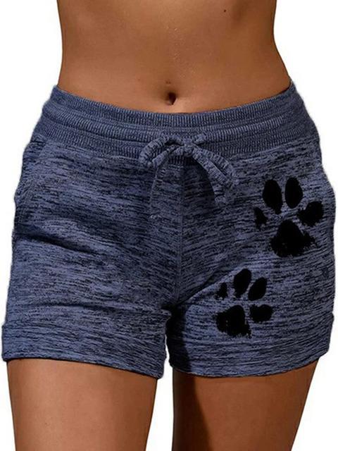 Casual Yoga Cat Paw Print Shorts