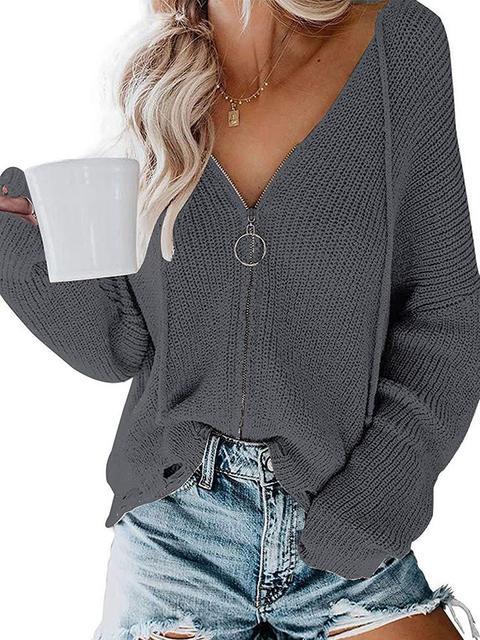 Casual Zipper  Long Sleeve Cardigan Sweater