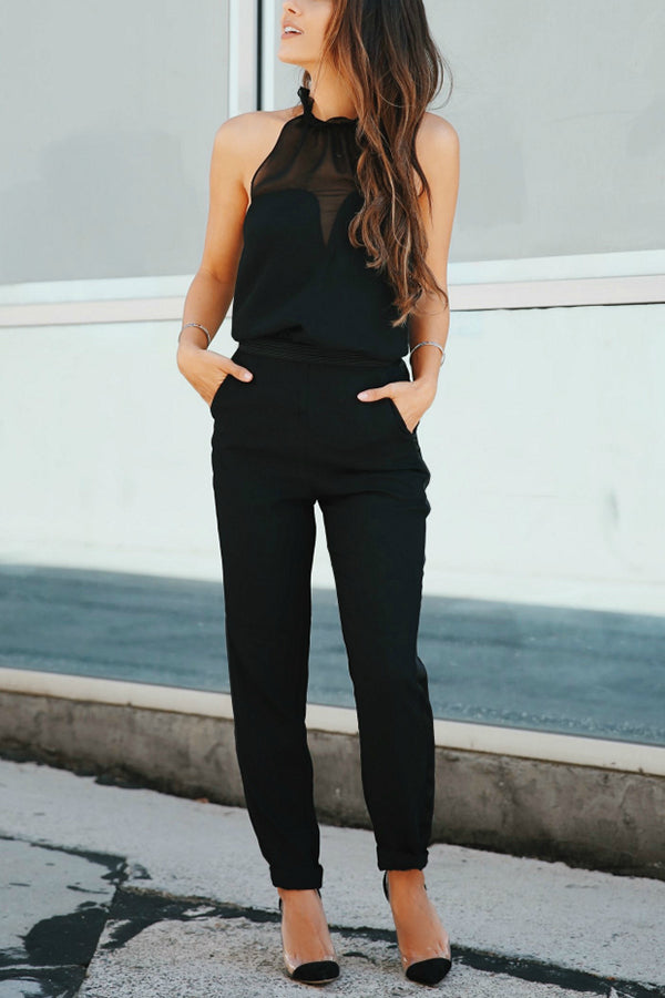 Seek To Be Chic Tulle Neck Pocketed Jumpsuit
