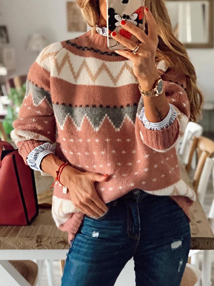 Geometric Hit Color Half Turtleneck Sweater