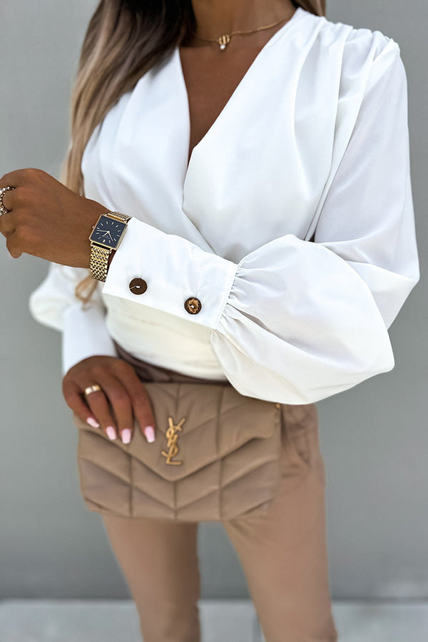 Surplice Puff Sleeve Wrap Blouse