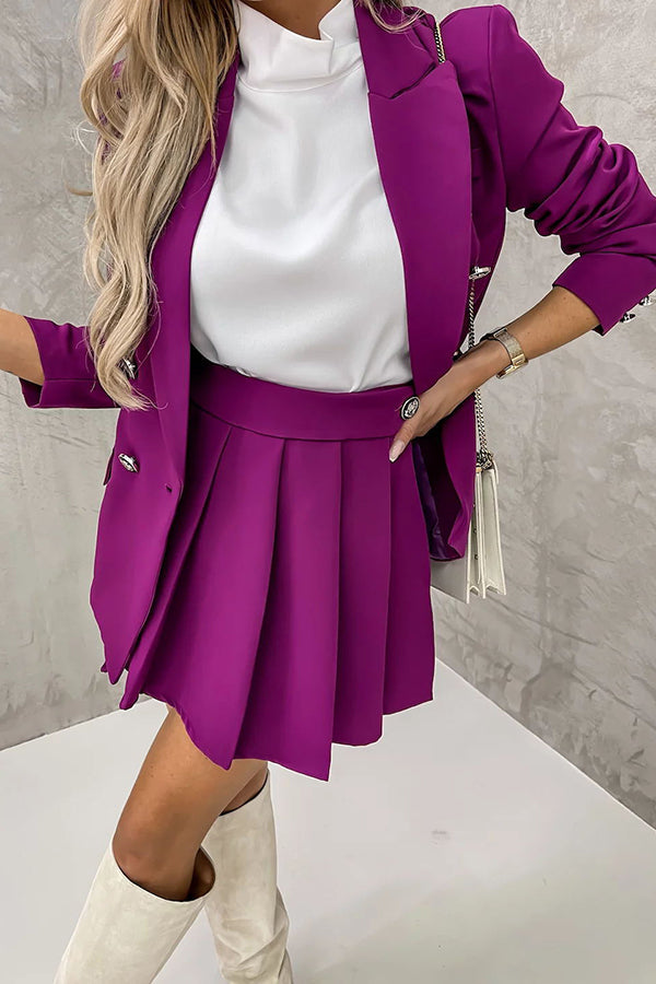 Giving Your All Double Breasted Blazer Pleated Skort Suit