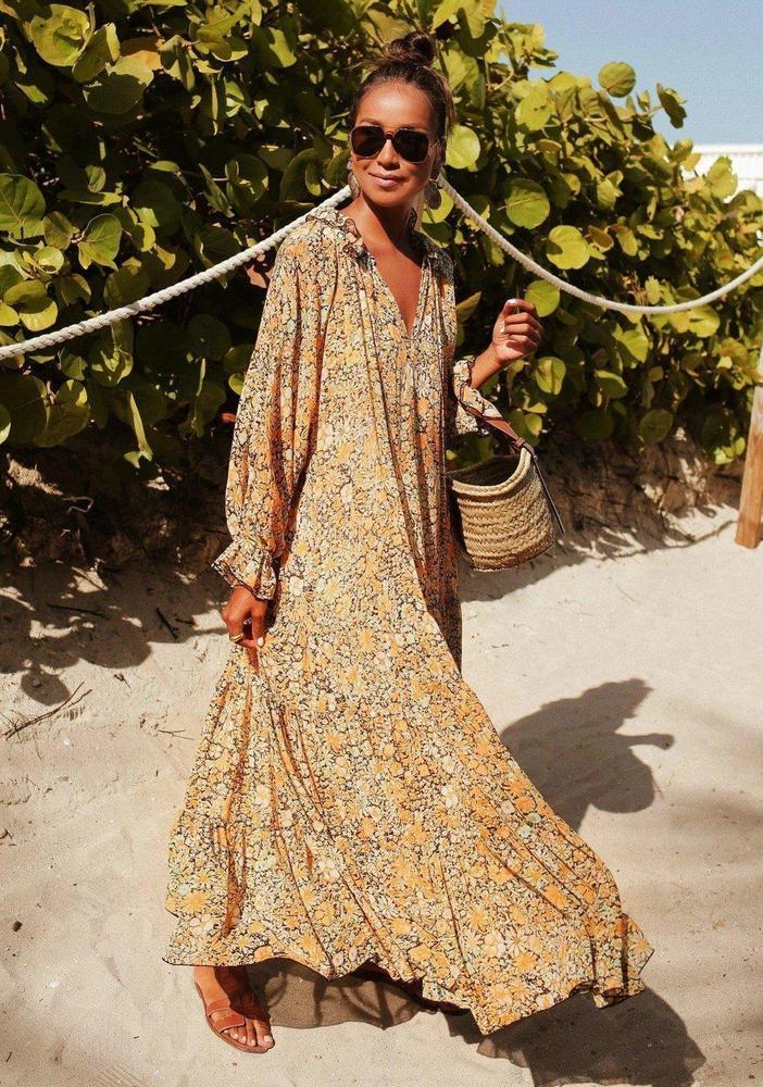 Toes in the Sand Floral Print Maxi Dress-