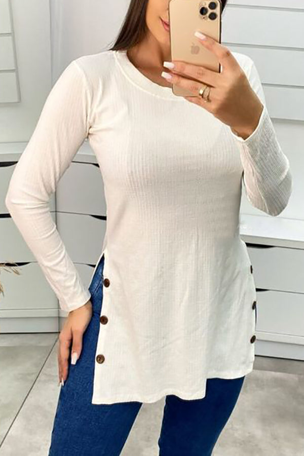 Button Slit Asymmetrical Tunic Top