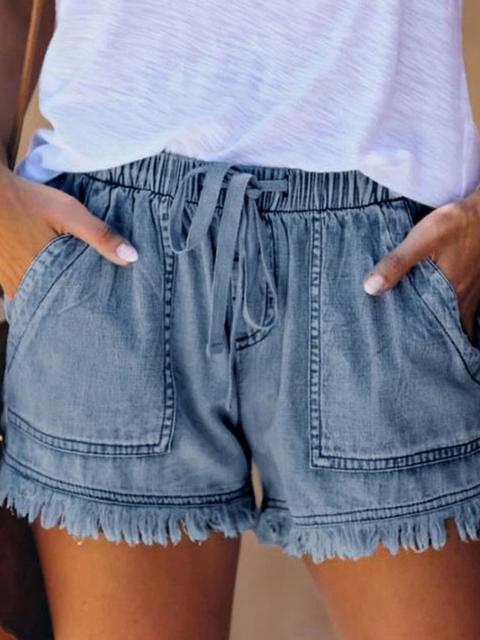 Denim Elastic belt Slim Shorts