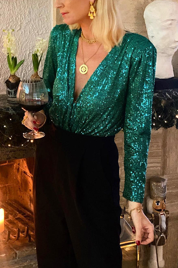 Beyond Fabulous Sequin Padded Shoulder Top