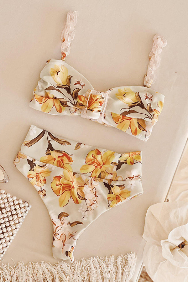 Seaside Darling Acrylic Floral Print Bikini Set