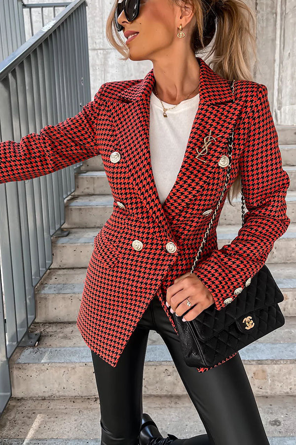 Out In NYC Double Breasted Houndstooth Blazer