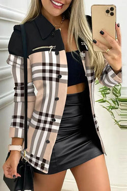 All The Best Contrast Plaid Zipper Casual Jacket