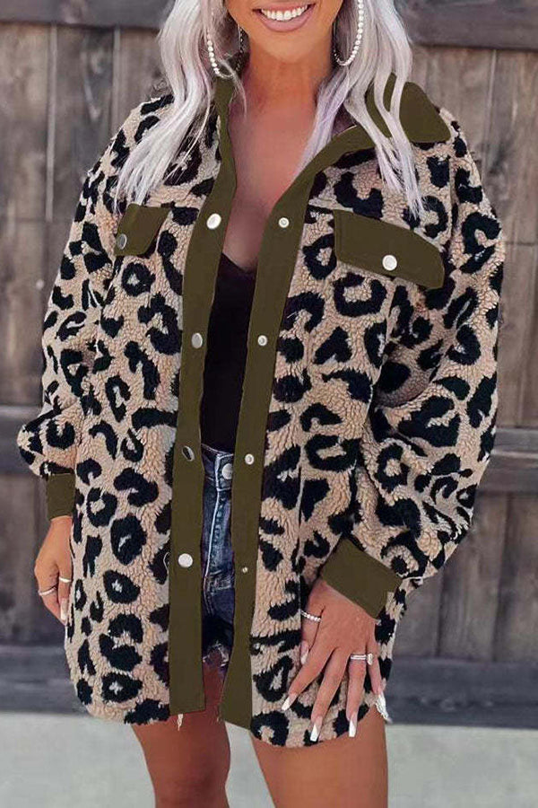 Fashionably Late Leopard Pocketed Teddy Shacket