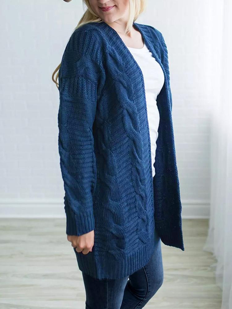 Solid Color Thick Knitting Long Cardigan
