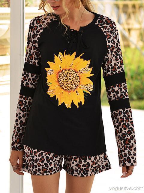 Leopard Sunflower Print Shorts Set