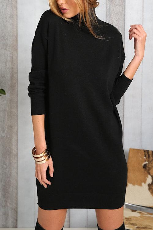 Pure Color High Neck Long Sleeves Party Dress - Landing Closet