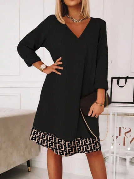 Women's Dresses Printed V-Neck Long Sleeve Dress