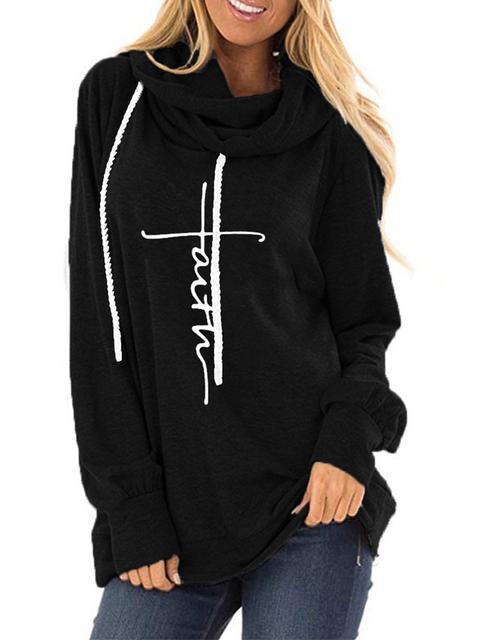 Faith Printed Drawstring Hooded Sweatshirt