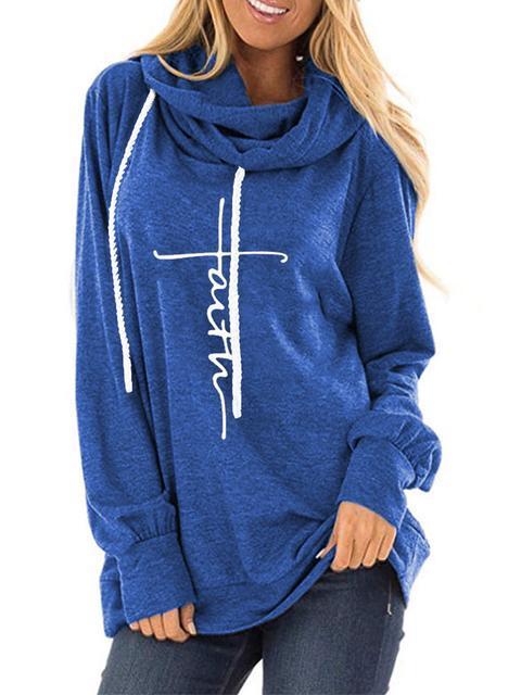 Faith Printed Drawstring Hooded Sweatshirt