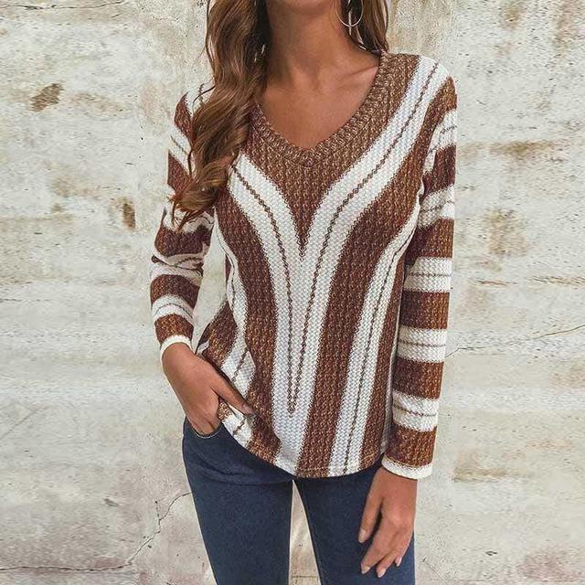 Striped Sexy V-Neck Casual Sweater