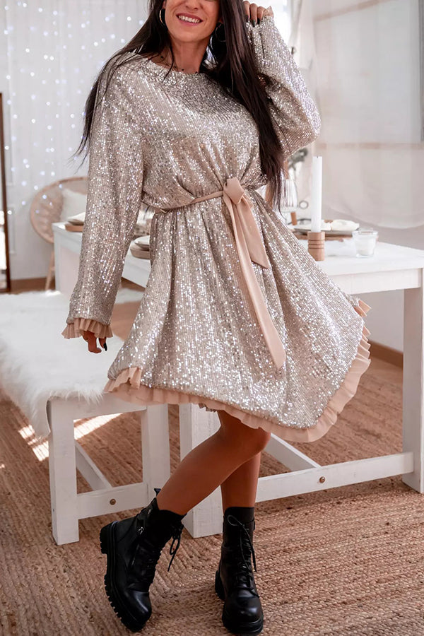 Twinkle and Shine Sequin Ruffle Trim Dress