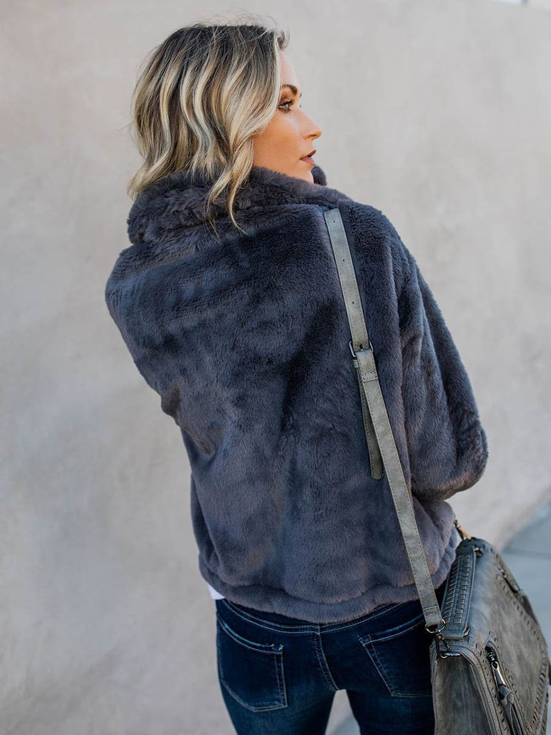 Gentle Touch Faux Fur Pocketed Drawstring Jacket