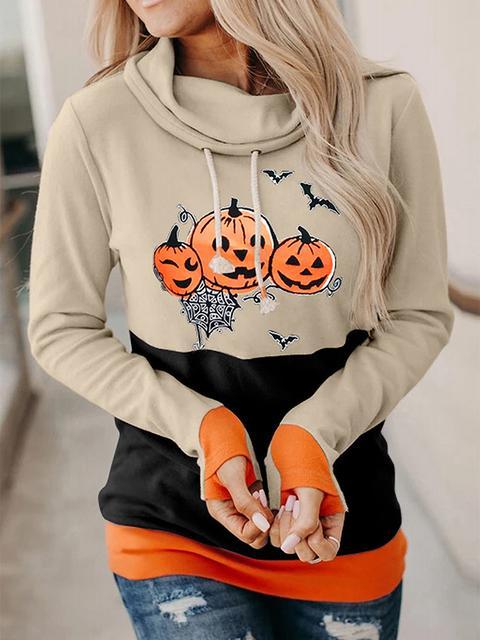 Halloween Print Color Block Pullover